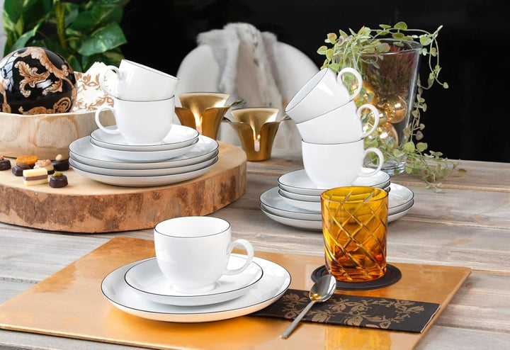 Seltmann Weiden 001.737147 Kaffeeservice 18-teilig Lido Black Line, 43.0 x 24.0 x 18.1 cm Single, Si