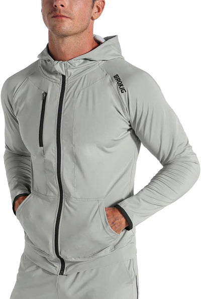 BROKIG Leichte Hoodie Herren,Schnelltrocknende Laufjacke Atmungsaktives Kapuzenpullover Trainingsjac