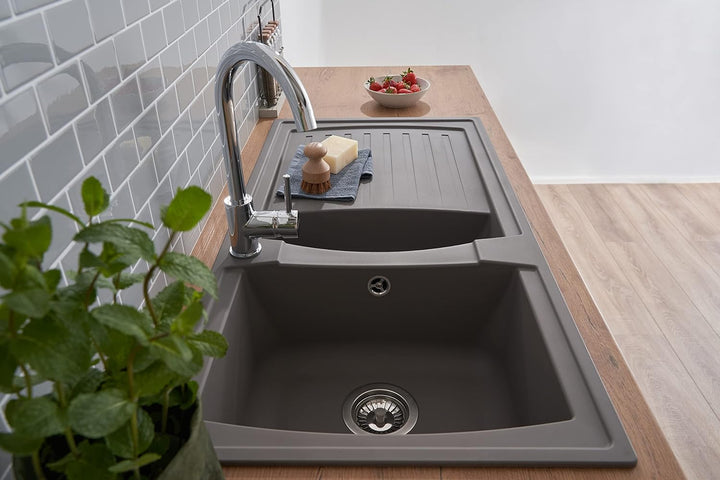 Respekta Boston Mineralitespüle in Betongrau / 1,5 Becken Einbauspüle in 100 x 50 cm/Spülbecken geei