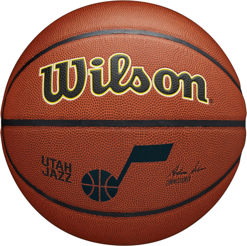 Wilson Basketball, NBA Team Alliance, Utah Jazz, Outdoor und Indoor, PureFeel Cover, Grösse: 7, Brau