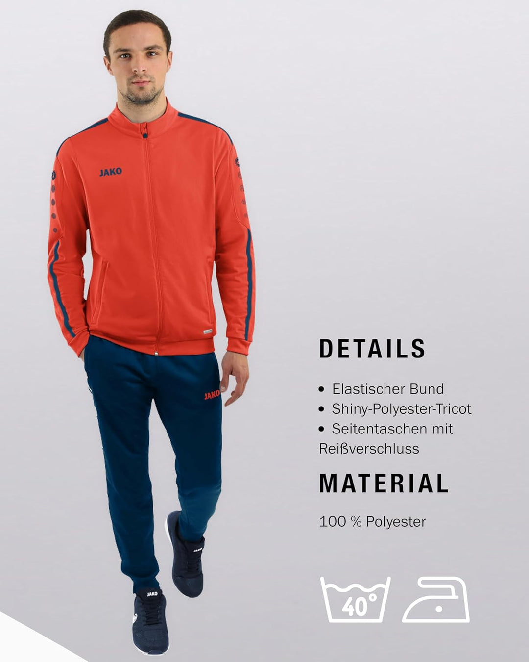 JAKO Herren Jacke Competition 2.0, royal/marine, XXL, 9318 L Navy/Flame, L Navy/Flame