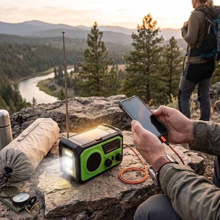 Notfall-Kurbelwetter-Radio mit 16.000 MAh-Akku, 3 Ladeoptionen, Solarradio mit Kompass, Taschenlampe