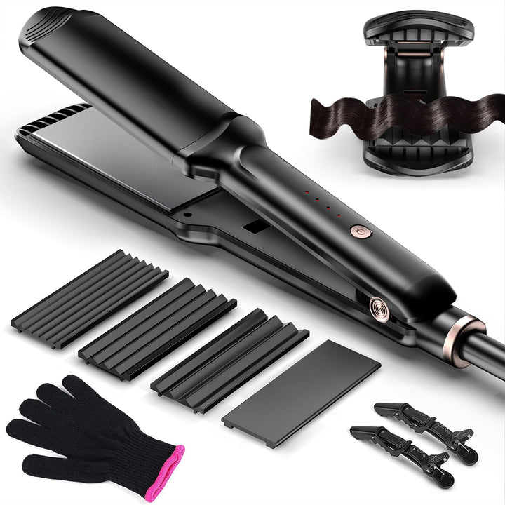 Welleneisen für Beach Waves, 4 in 1 Haarglätter Kreppeisen Multistyler Keramik Glätteisen und Wellei