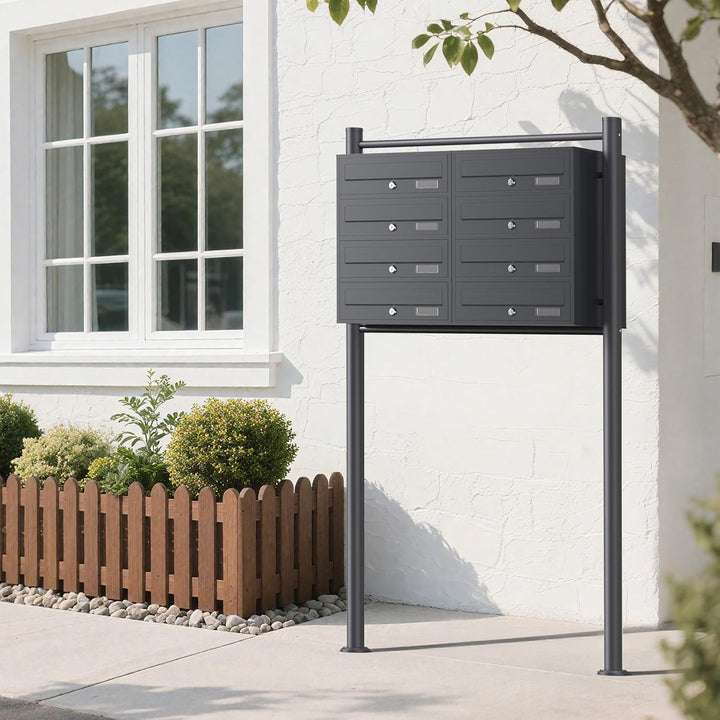 Wiltec 8er Briefkastenanlage Anthrazit 898 x 270 x 1500 mm, Standbriefkasten mit 2x4 Fächern, Schlüs
