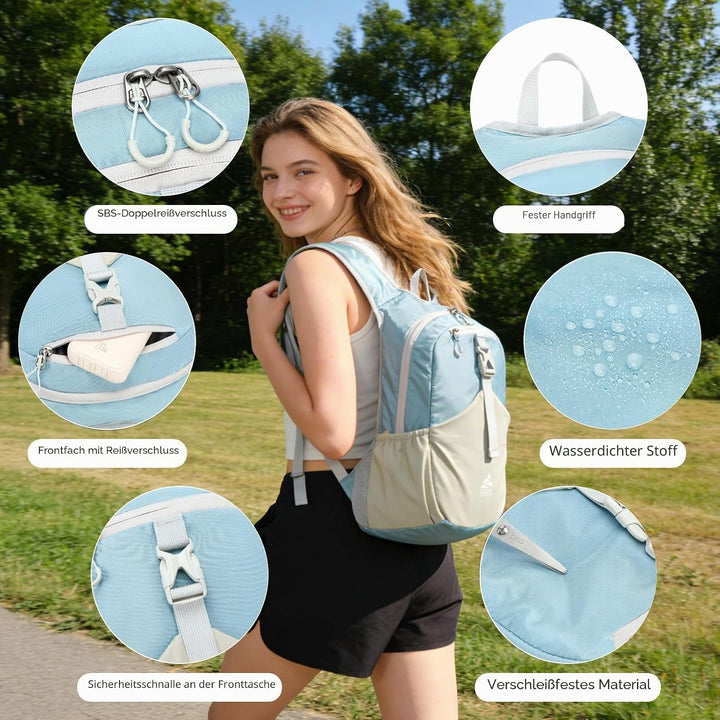 15L Wanderrucksack Kleiner Damen Herren Leichter Faltbarer Daypack Tagesrucksack Trekkingrucksack fü