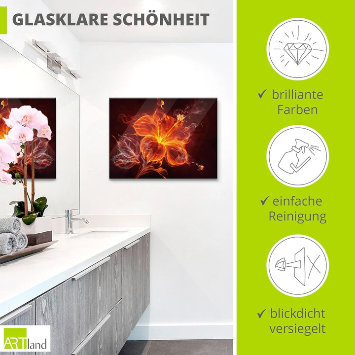 ARTland Glasbilder Wandbild Glas Bild einteilig 80x60 cm Querformat Blumen Feuerblume Feuer Flammen