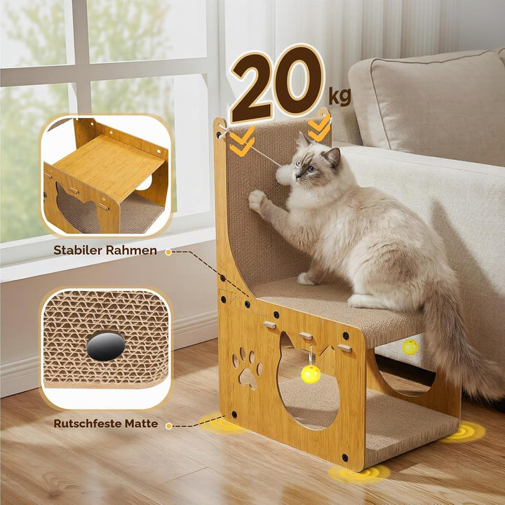 Gimars Katzen Kratzbrett, L förmige Kratzbrett für Katzen, Kratzpappe für Katzen mit Spielbällen und