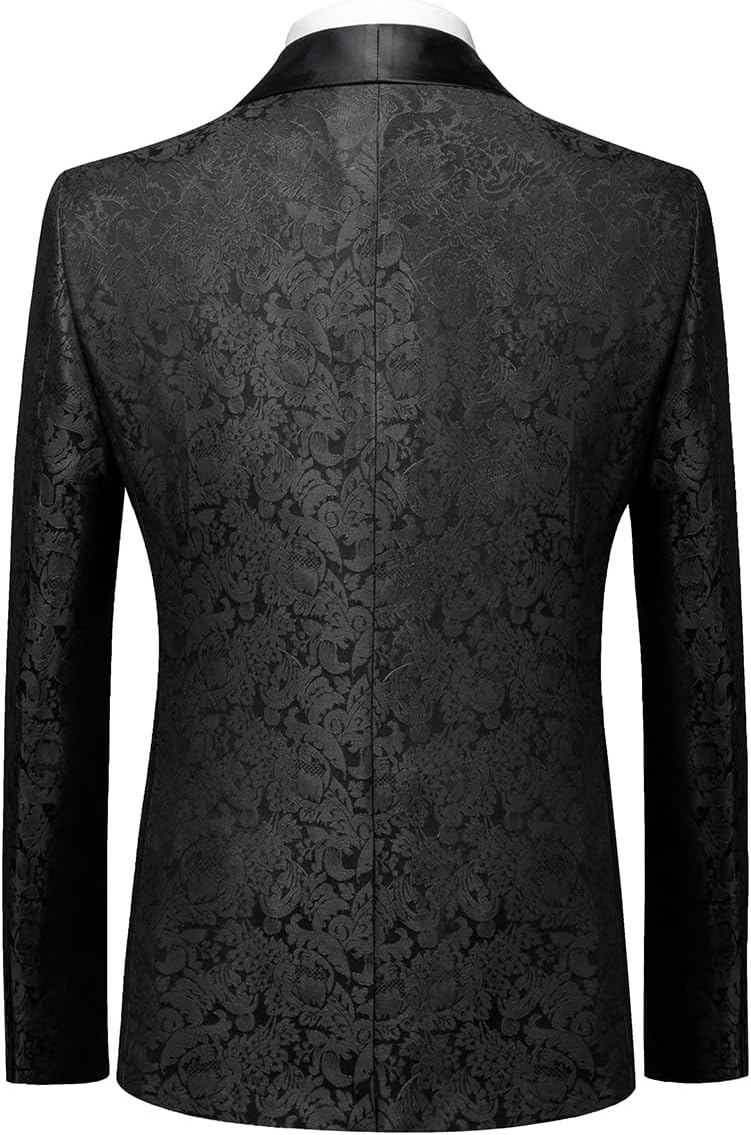 KUDORO Herren Anzüge 3-Teilig Slim Fit Paisley für Hochzeit Party Eine Knöpfe Jacquard Smoking Herre