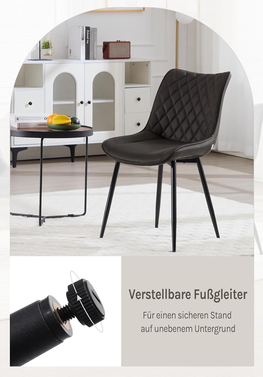 WOLTU Esszimmerstühle 2er Set, Küchenstühle gepolstert Anthrazit 2er Set, Anthrazit 2er Set