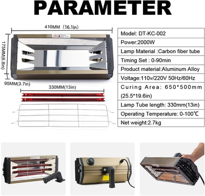 DATOUBOSS Lacktrockner Infrarot mit Ständer Trockner Strahle mit 2000 W, 2 Strahler, Farbtrocknungs