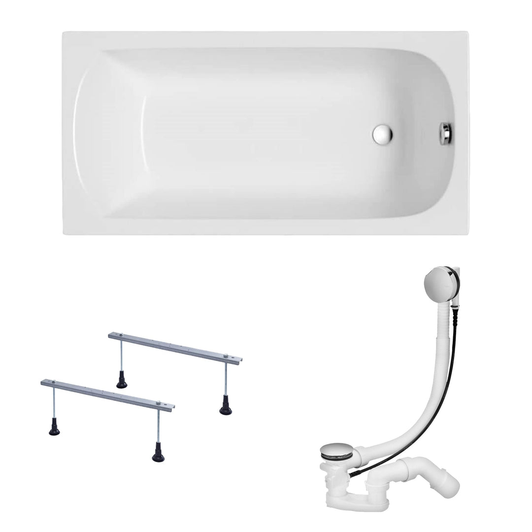 KOLMAN Badewanne CLASSIC SLIM Rechteck 180x80 ohne Verkleidung, Ablaufgarnitur und Füssen Komplettse