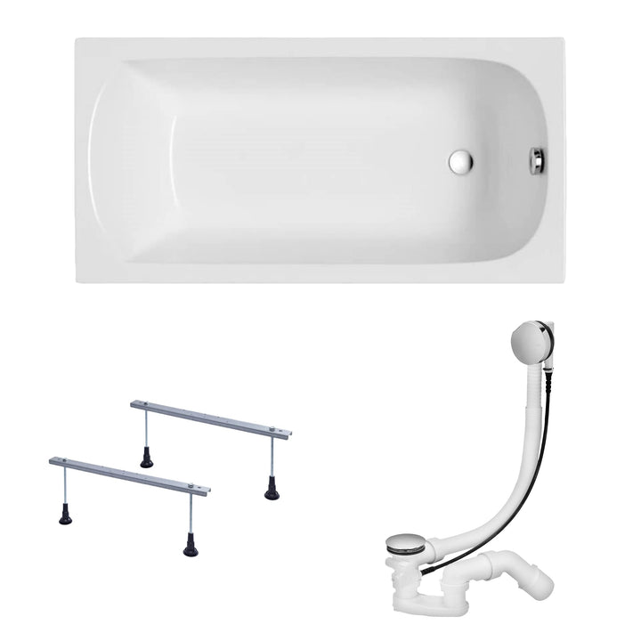 KOLMAN Badewanne CLASSIC SLIM Rechteck 180x80 ohne Verkleidung, Ablaufgarnitur und Füssen Komplettse