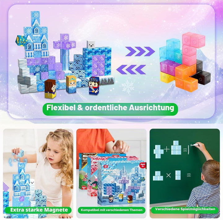 Magnetische Bausteine, 100 Pcs Magnetbausteine bauen einer eisblaue Zauberwelt, kreative Kinderspiel