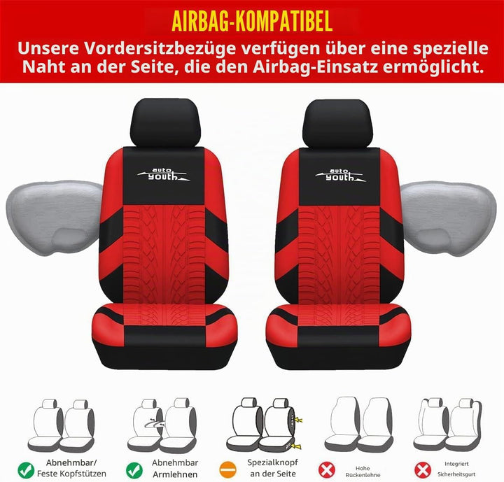 AUTOYOUTH Autositzbezüge, Vordersitzbezüge, mit geteilter Autobank, für Damen, komplettes Set, Sitzs
