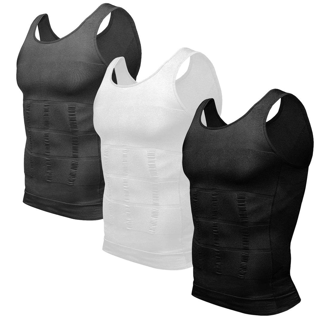Odoland Unterhemden Herren Shapewear 3er Pack Tank Top Compression Shirt Kompressionsshirt Bauchweg