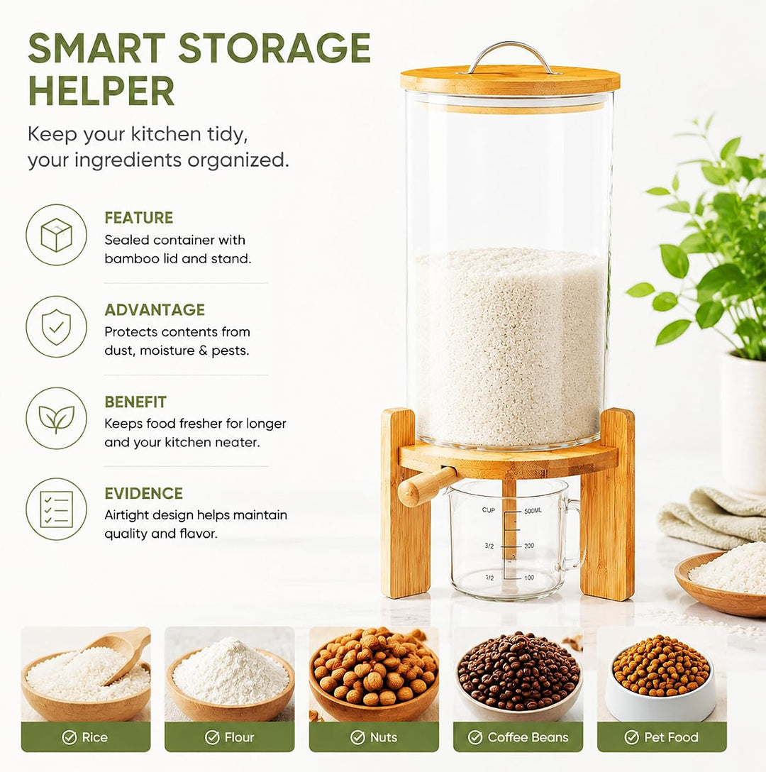 7,5L Müslispender 20x30cm Reisspender Vorratstank Grosse Cereal Dispenser Cornflakes Behälter Mehl A