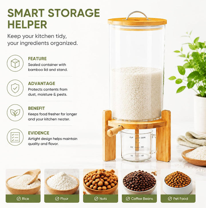 7,5L Müslispender 20x30cm Reisspender Vorratstank Grosse Cereal Dispenser Cornflakes Behälter Mehl A