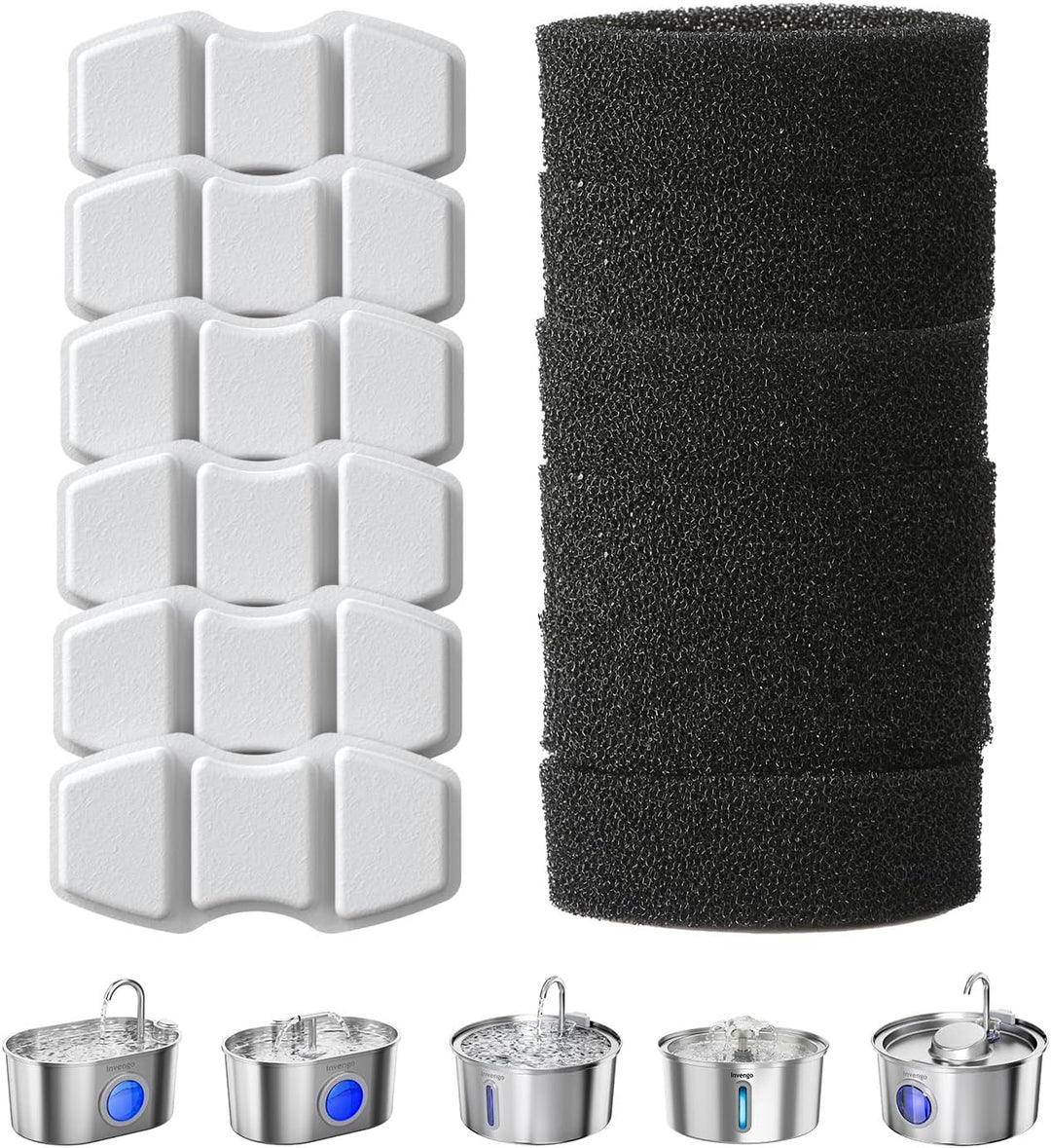 Katzenbrunnen Edelstahl und Ersatzfilter, 2.2L Trinkbrunnen für Katze mit 2 Trinkstellen und LED-Anz