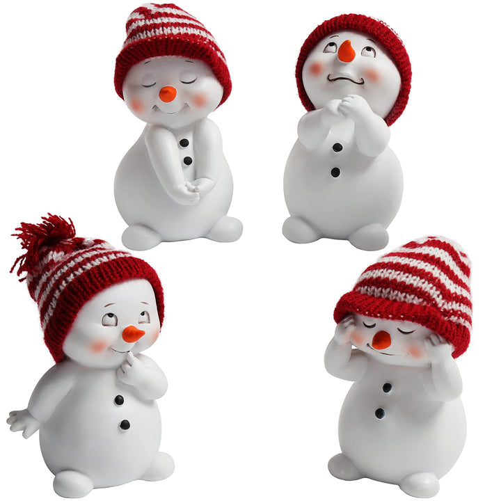 Belle Vous Dekorative Schneemann Weihnachten Figuren (4 Pack) - 11 cm Gross - Set von 4 Winter Minia