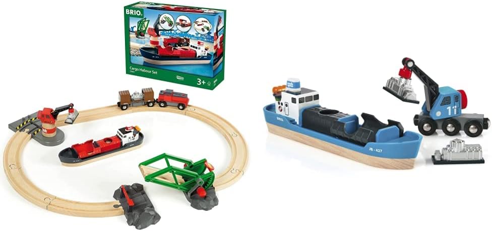 BRIO World 33061 Container Hafen Set - Mit Hafenbrücke und beweglichem Kran zum Beladen des Frachtsc