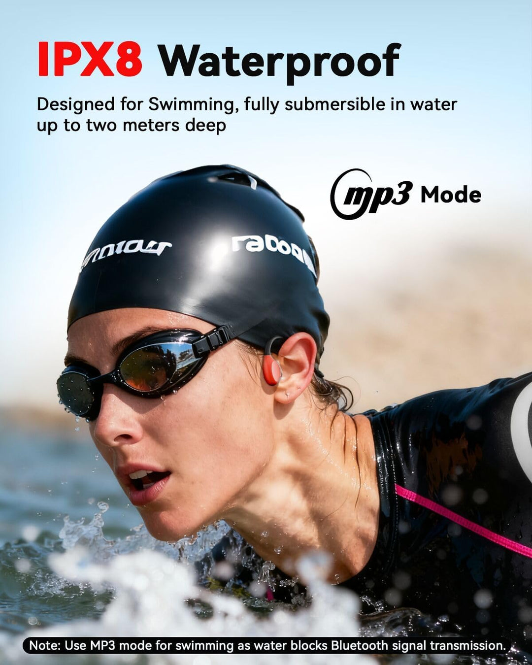 MONODEAL Knochenschall Kopfhörer Schwimmen Bluetooth 6.0 IP68 Unterwasser 32G MP3 Open-Ear Bone Cond