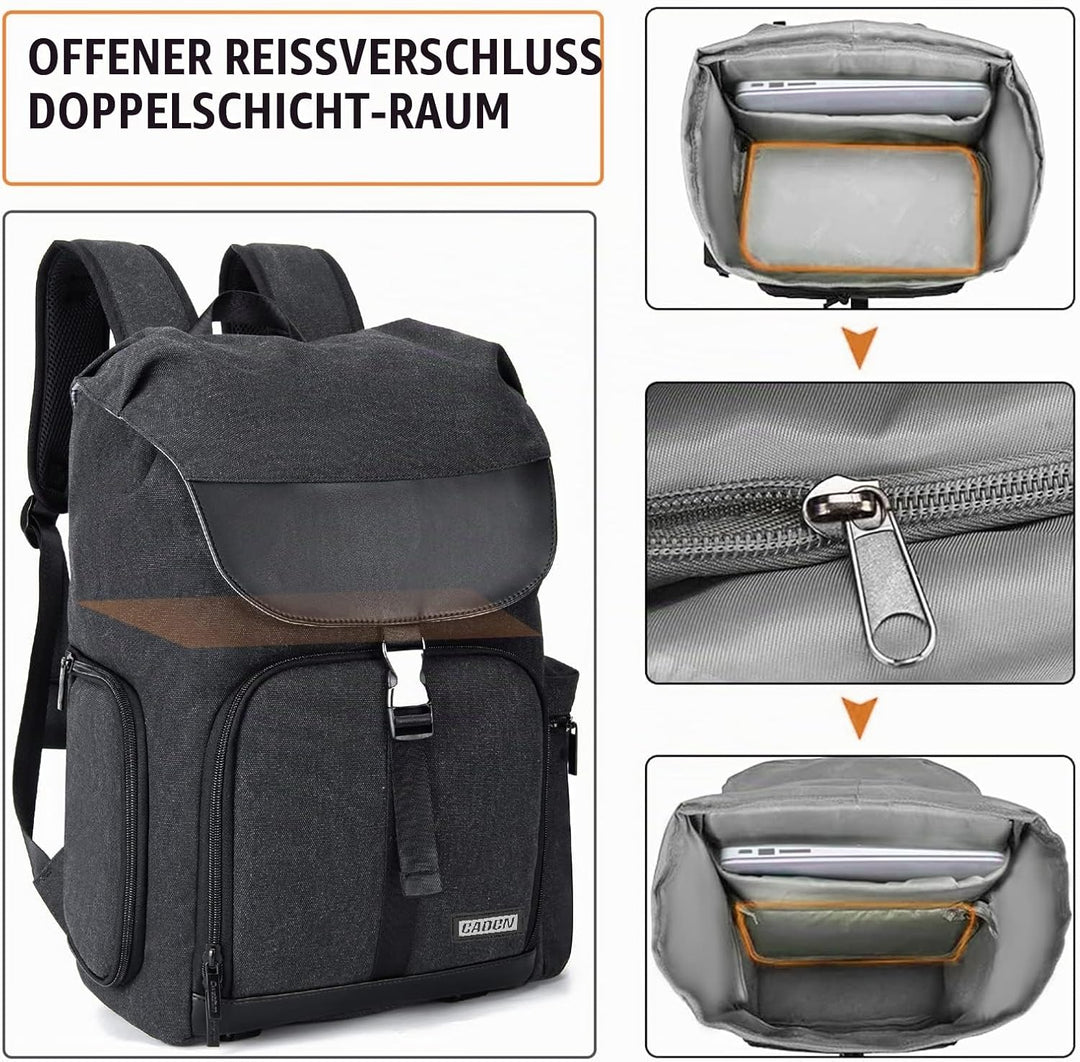 CADeN Kamerarucksack, Leinwand Professionell Fotorucksack Vintage Kameratasche 15.6&