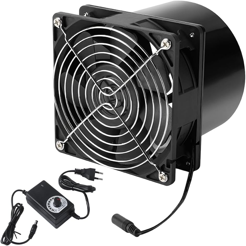 100mm Abluftventilator, 12V Rohrventilator mit Geschwindigkeitsregler, Hitzebeständig Rohrlüfter 100