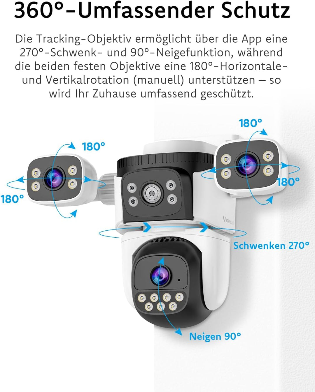 VSTARCAM 3-Linsen Überwachungskamera Aussen, 2K Kamera Überwachung Aussen 360° PTZ, Aussenkamera mit