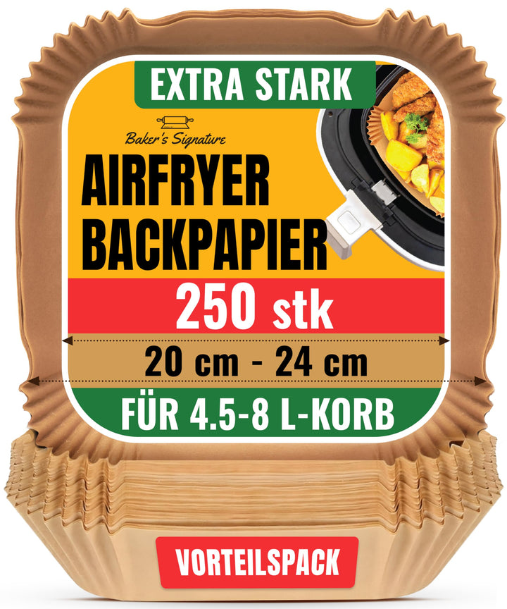 Baker's Signature Backpapier für Heissluftfritteuse, 240 Stück - 20.32cm Quadrat für 5.7-9 L Körbe -