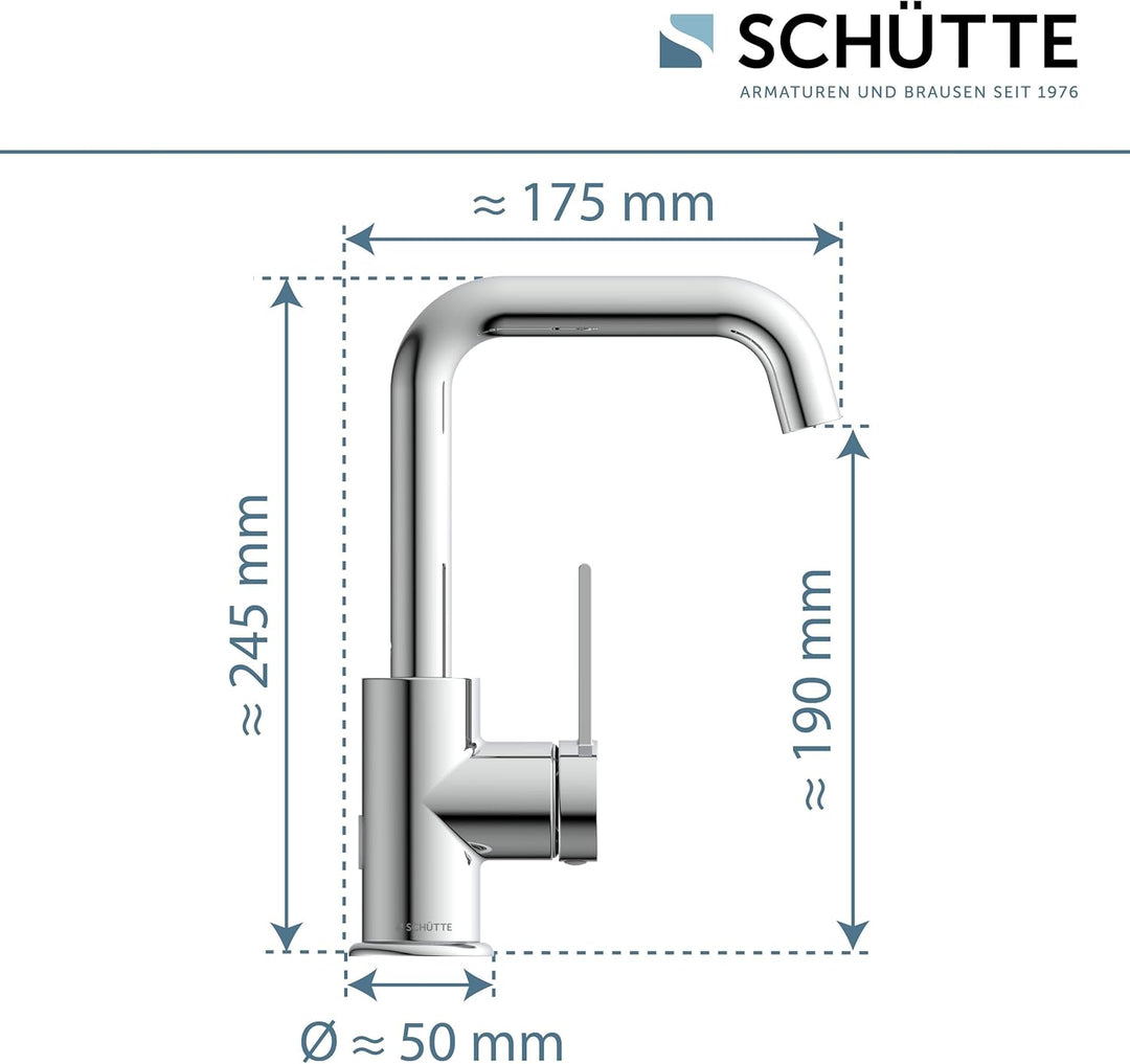 SCHÜTTE 33120 Waschtischarmatur LOS ANGELES mit hohem Auslauf, Wasserhahn für das Bad mit Pop-Up Exz