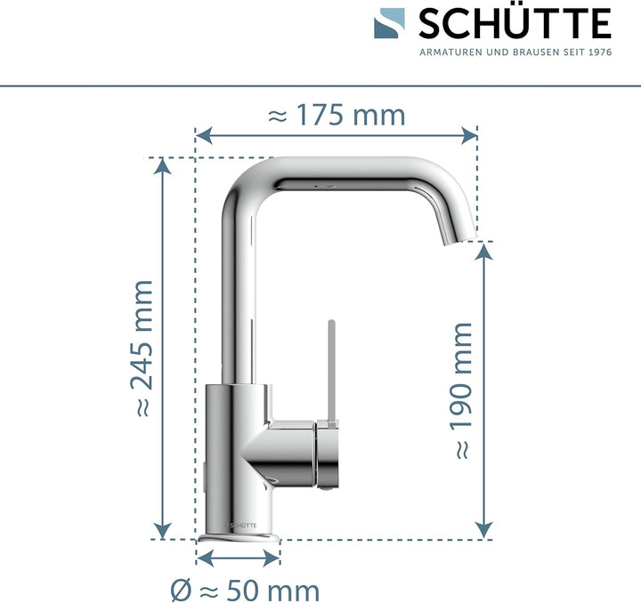 SCHÜTTE 33120 Waschtischarmatur LOS ANGELES mit hohem Auslauf, Wasserhahn für das Bad mit Pop-Up Exz