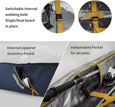 Unigear Skitasche Doppelt gepolstert, Snowboardtasche, Langlauf-Ski-Tasche für 1 – 2 Paar Ski 165/17