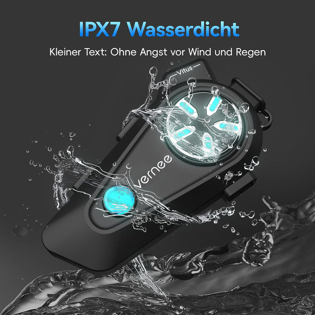 vernee Motorradhelm-Bluetooth-Headset mit Lautsprechern, 4 Fahrer, 2 km Reichweite, Intercom, IP67 w
