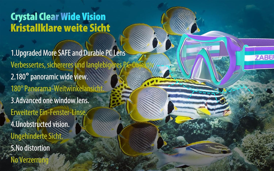 ZABERT Prämie Kinder Taucherbrille,Kinder Schwimmbrille für 2-14 Jahre Jungen Mädchen, bequem elasti