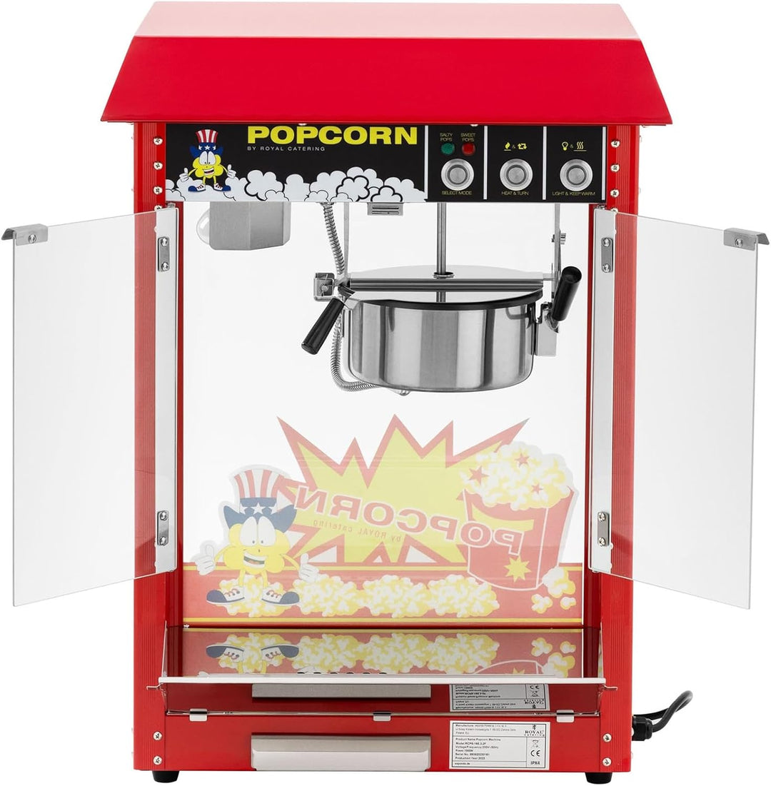 Royal Catering RCPS-16E.3-2F Popcornmaschine Retro-Design 150 °C / 180 °C 2 Temperaturen für süsses
