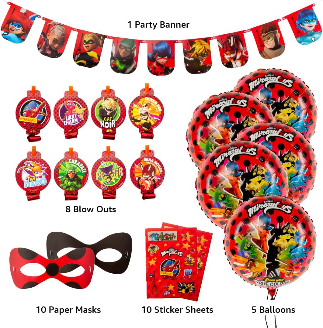 Miraculous Ladybug Feier-Set - Geburtstags-Kit für Kleinkinder - Über 100 Teile - Cat Noir - Partyar