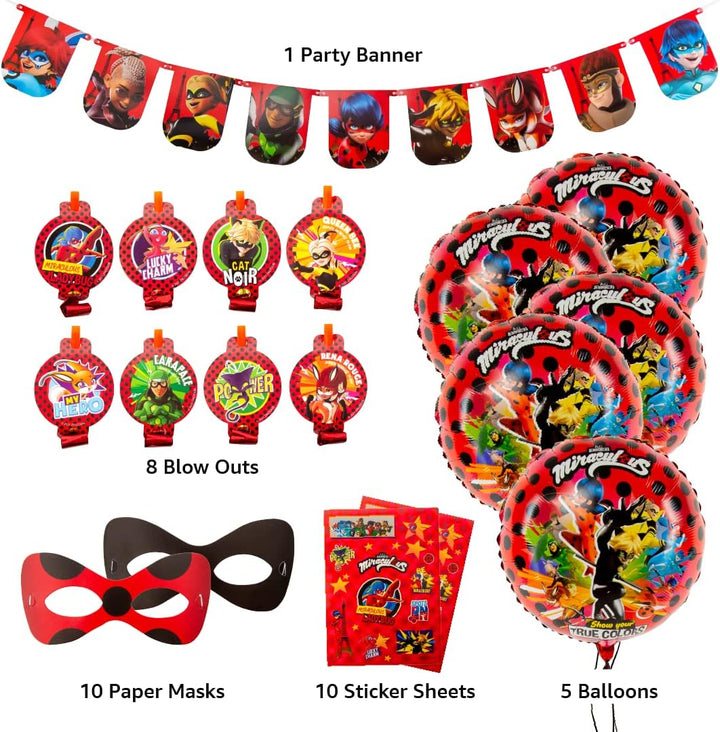 Miraculous Ladybug Feier-Set - Geburtstags-Kit für Kleinkinder - Über 100 Teile - Cat Noir - Partyar