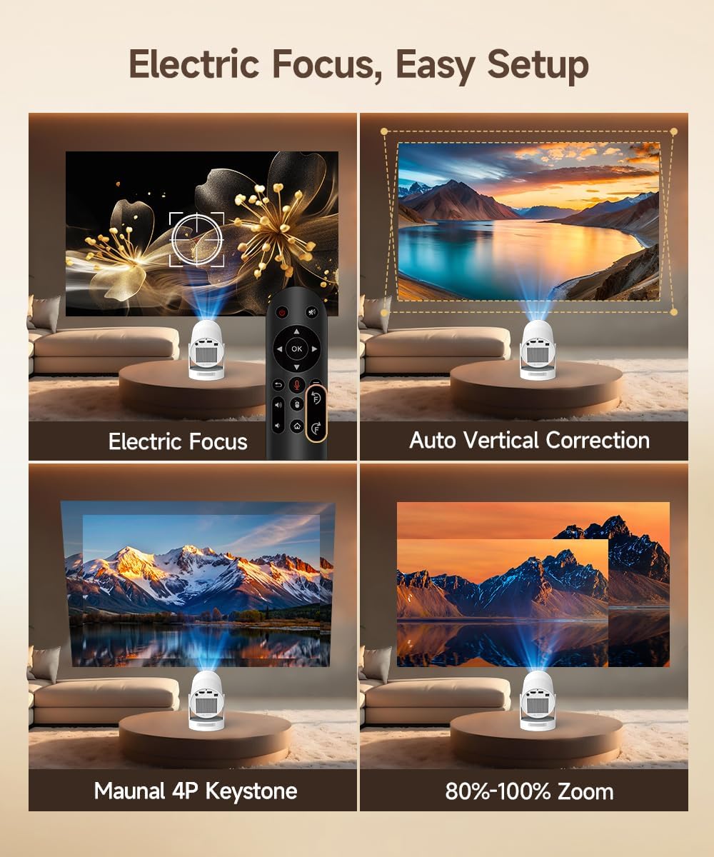 Mini Beamer 4K Unterstützt Android 11, Smart Projector Elektrisch Fokus 5G WiFi 6 BT 5.0, Mini Tragb
