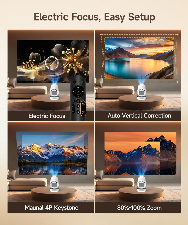 Mini Beamer 4K Unterstützt Android 11, Smart Projector Elektrisch Fokus 5G WiFi 6 BT 5.0, Mini Tragb