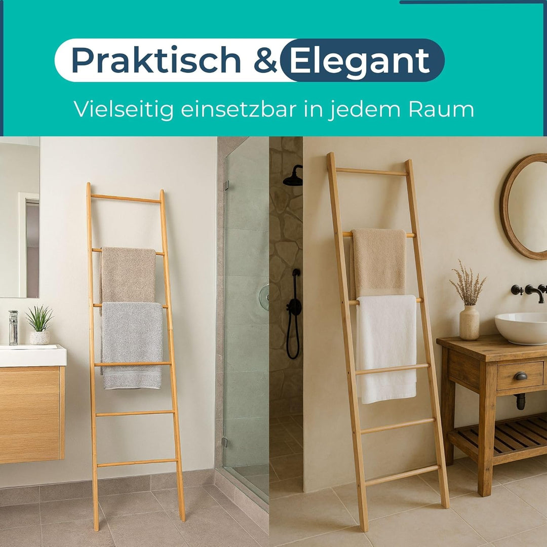 BUDDLEY Handtuchleiter - Bambus - extra breit - Deko-Leiter - Wäscheleiter - Leiterregal - Kleidung