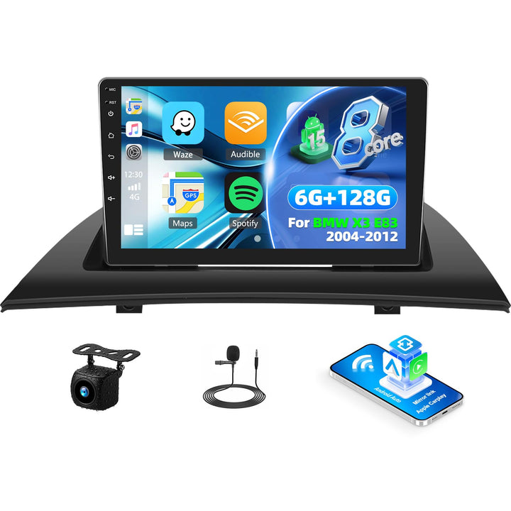 SIXTOP 6+128G 8-Core Android 15 Autoradio für BMW X3 E83 2004-2012, 9 Zoll Touchscreen Radio mit Wir