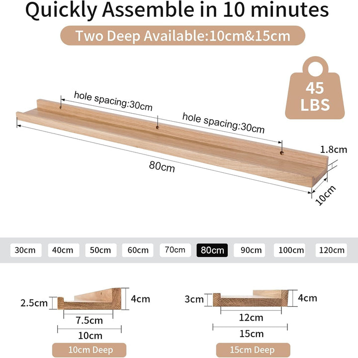 Bilderleiste Holz,80cm Eiche Wandregal Holz Regal Massiv Schweberegal gewürzregal regalbrett Hängere