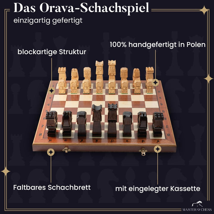 Schachspiel aus Echtholz, einzigartiges ORAVA Deluxe 50 cm, 100 % handgefertigt, Schachbrett Inlaid