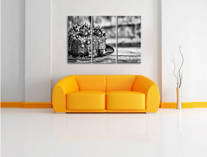 Pixxprint Monocrome, Himmlische Schokoladentorte 3-Teiler Leinwandbild 120x80 Bild auf Leinwand