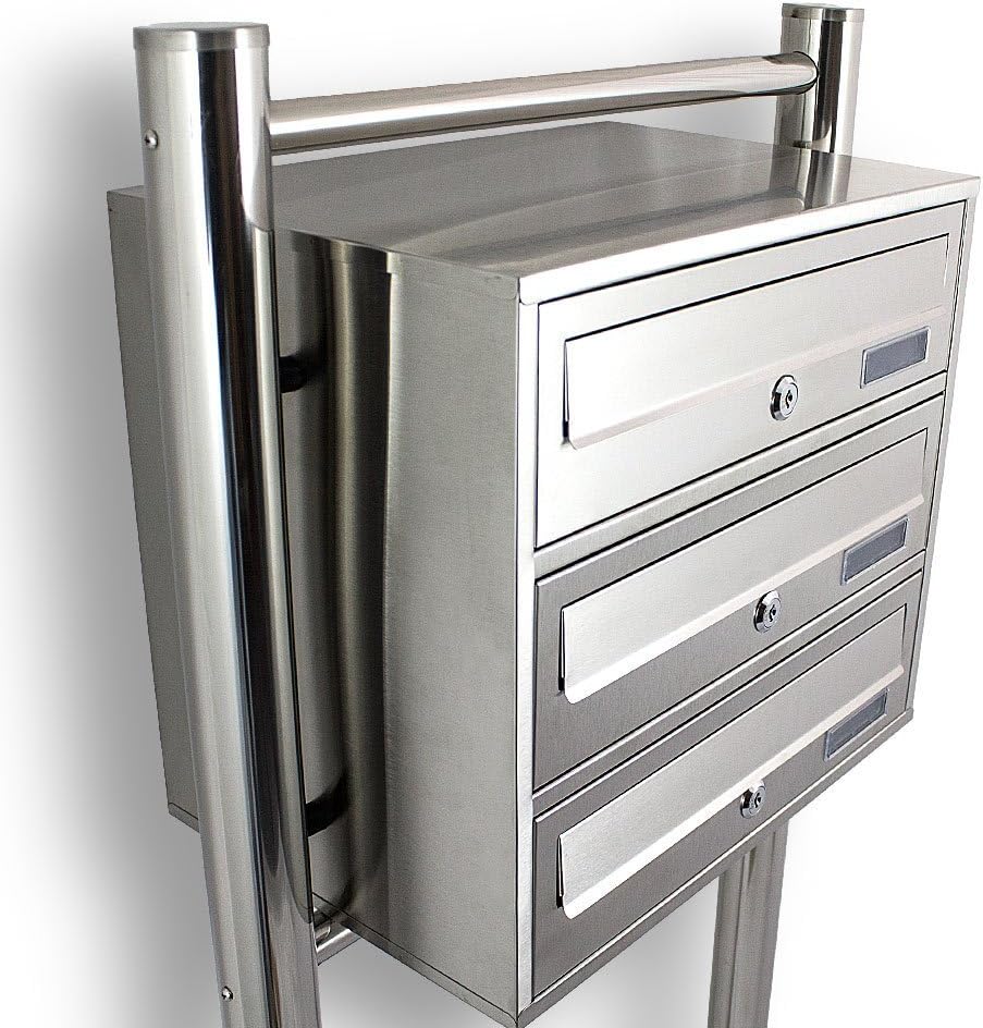 Bituxx Edelstahl Stand-Briefkastenanlage Postkasten Letterbox Mailbox mit 3 Fächer, 3 Fächer