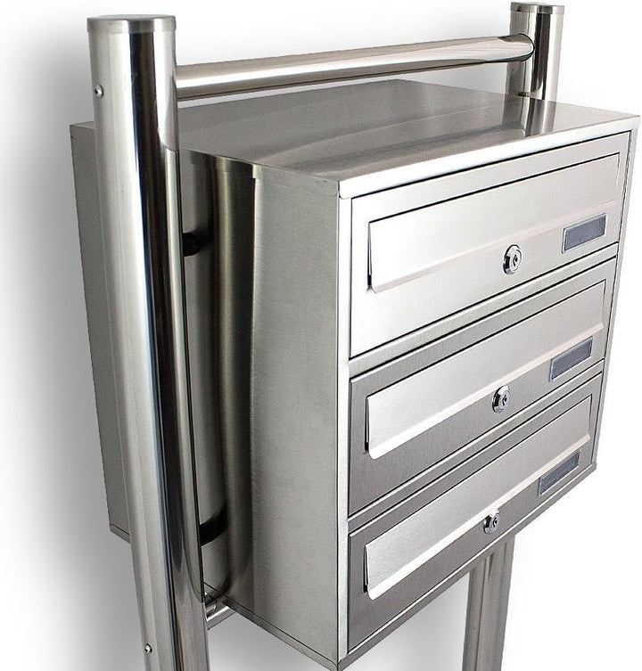 Bituxx Edelstahl Stand-Briefkastenanlage Postkasten Letterbox Mailbox mit 3 Fächer, 3 Fächer