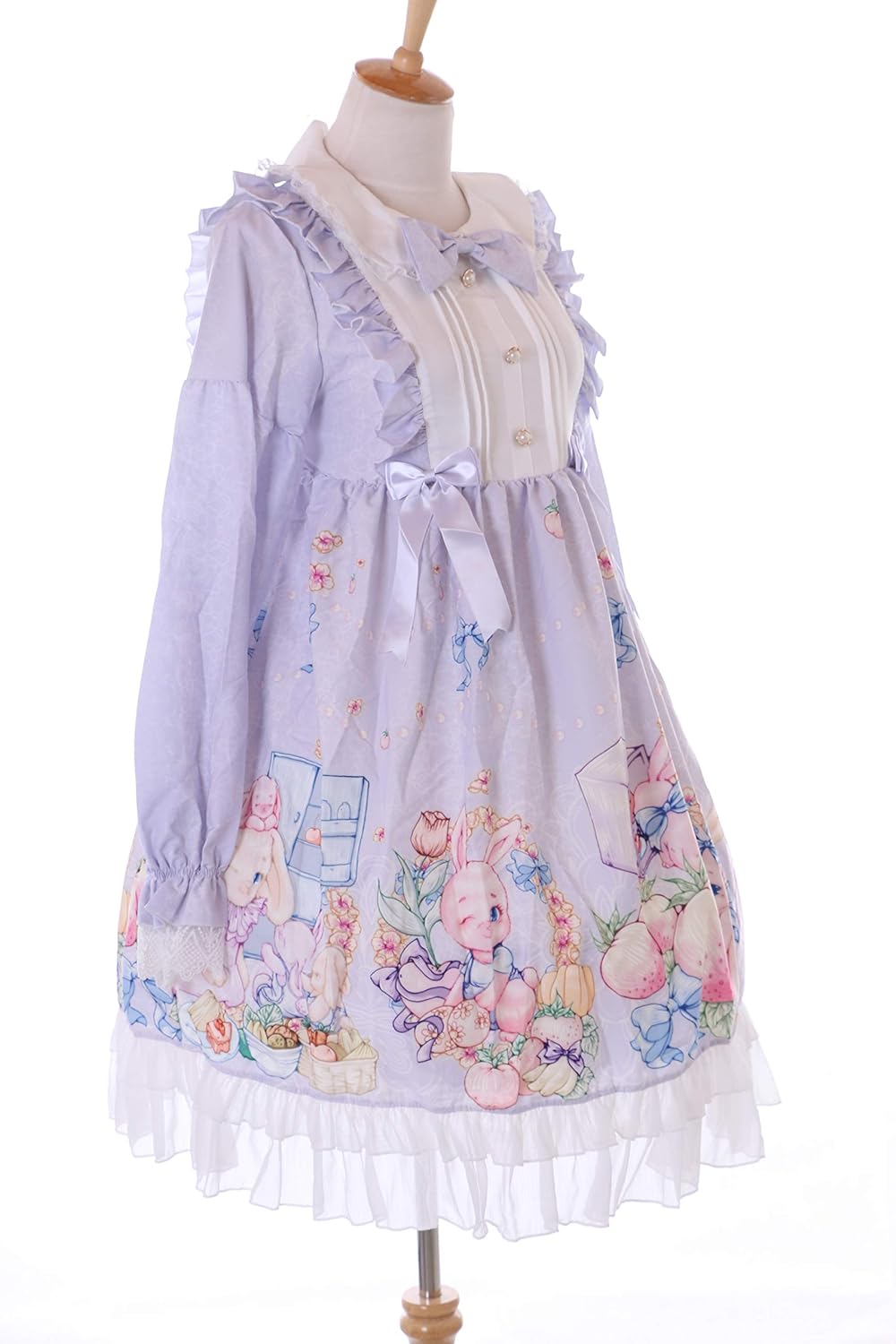 JSK-76-2 Lila Erdbeer Obst Hase Blumen Schleife Langarm Kleid Pastel Goth Lolita Cosplay Kostüm Kawa