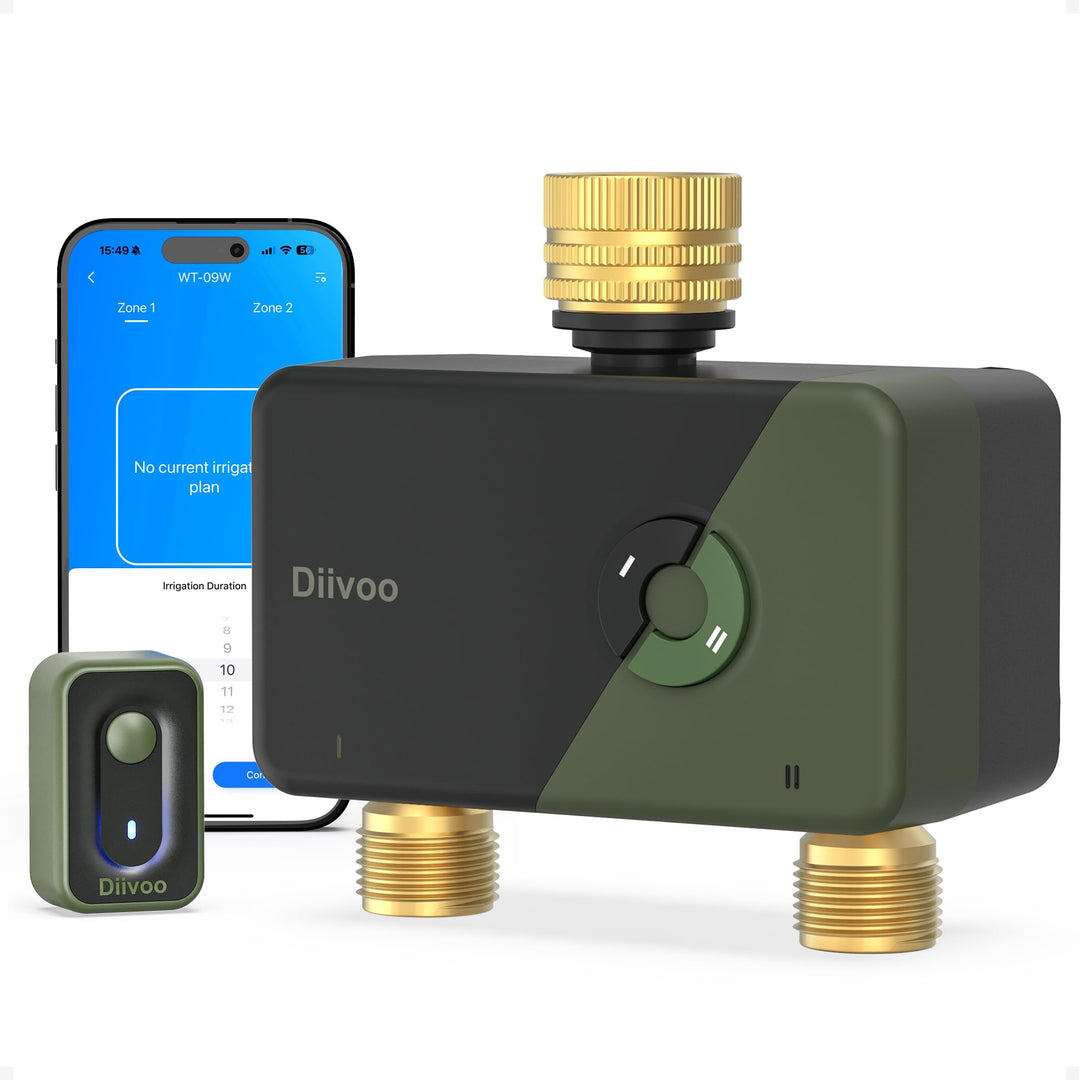 Diivoo Bewässerungscomputer WLAN 2 Ausgänge mit RFID-Gateway, Smart Wasserzeitschaltuh mit App, 6 Be