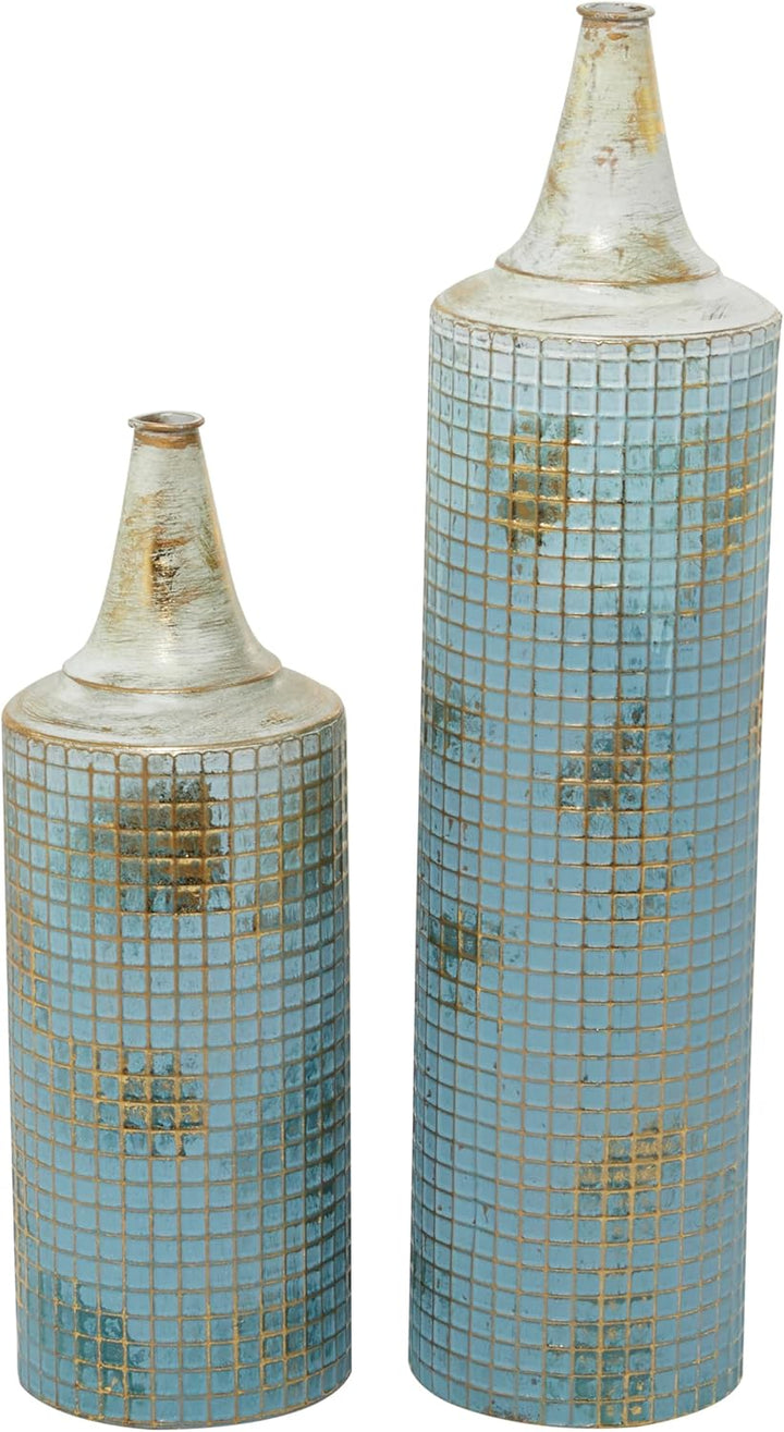 Deco 79 Hohe Vase, Metall, Used-Look, 63,5 cm, 45,7 cm hoch, Blau 2 PIECES LARGE SIZE Blau, 2 PIECES