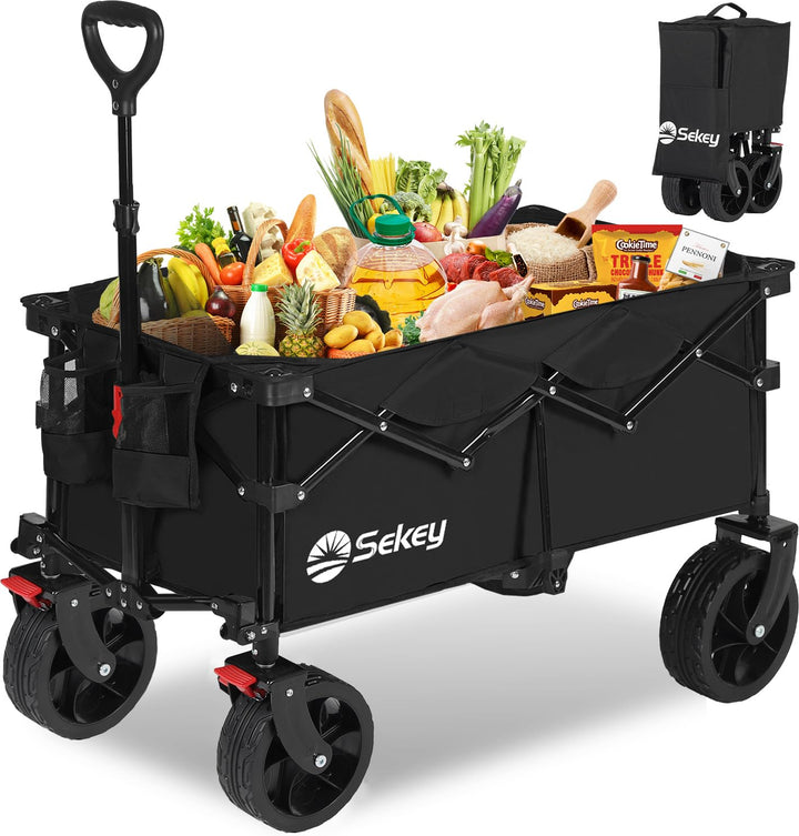 Sekey XXL Bollerwagen Faltbar mit Bremsen 150L 150KG, Breite Reifen Alle Gelände, Patentiert Zusamme